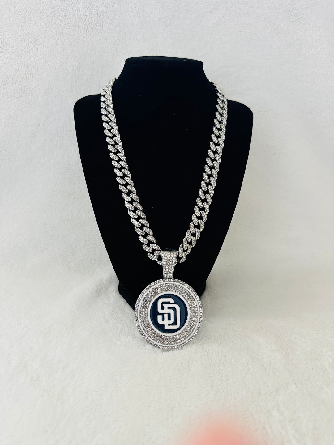 San Diego Padres Silver Iced Cuban Chain 24”, US SHIP - EB Sports Championship Rings