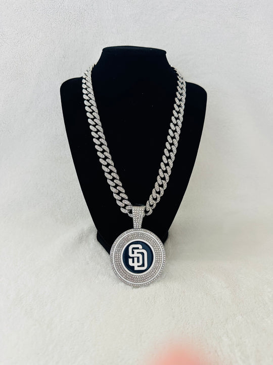 San Diego Padres Silver Iced Cuban Chain 24”, US SHIP - EB Sports Championship Rings