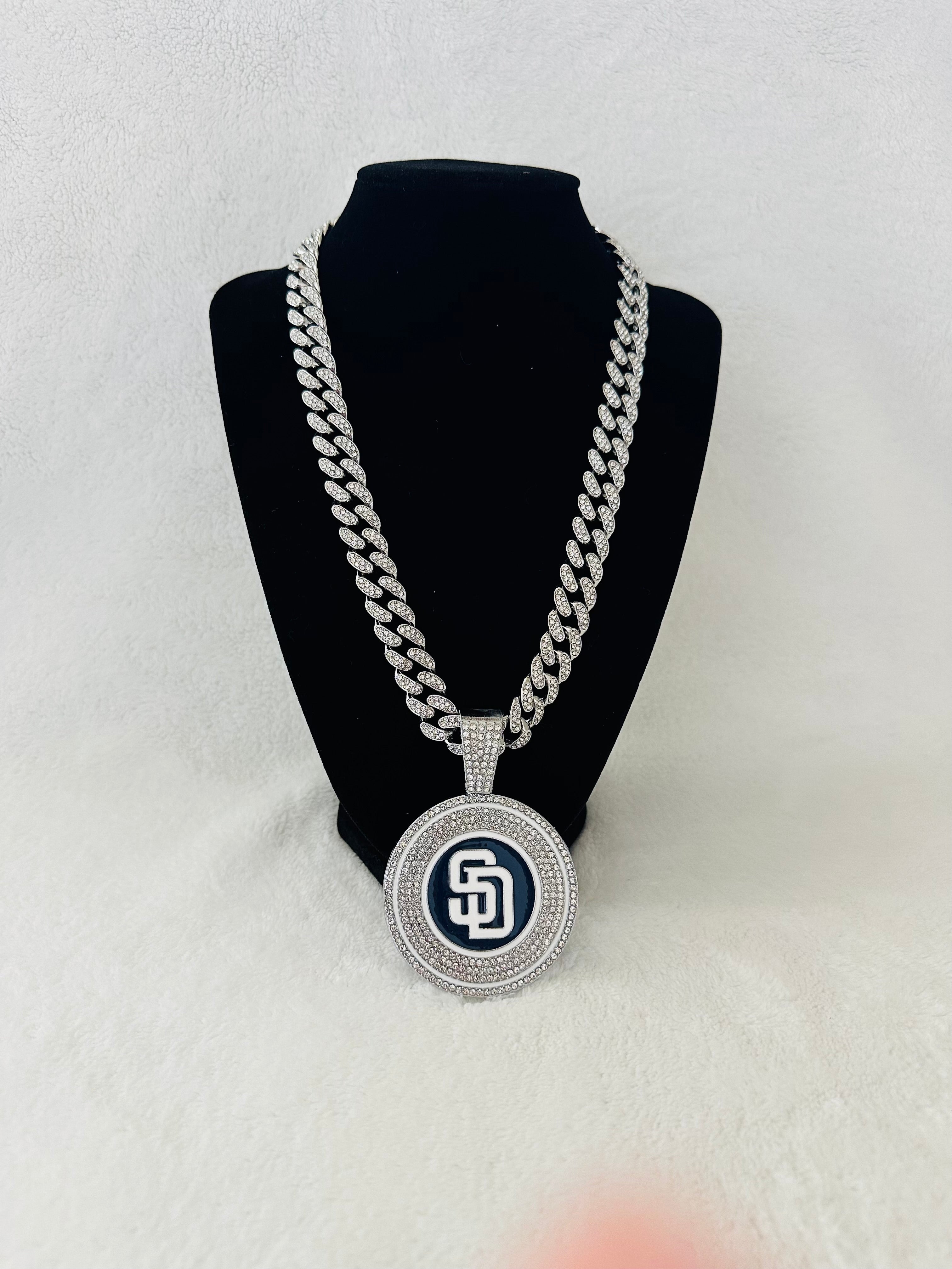 San Diego Padres Silver Iced Cuban Chain 24”, US SHIP - EB Sports Championship Rings