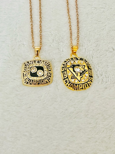 2 Pittsburgh Penguins 18k GP Championship Pendant Set Back To Back 1991/92 - EBSports Championship Rings