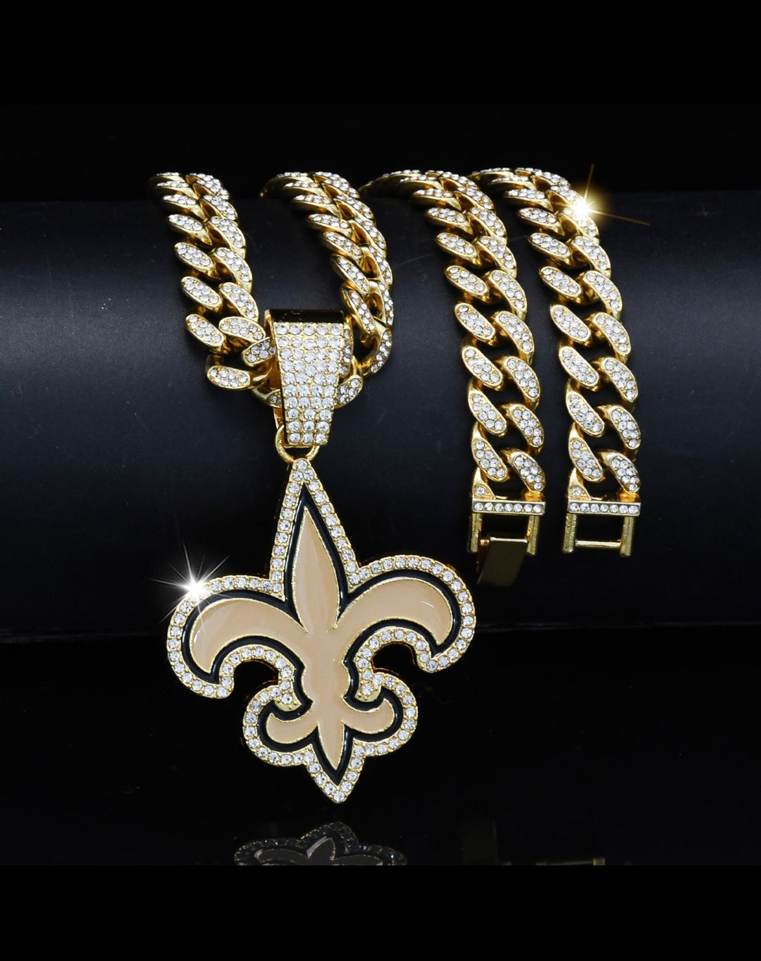 New Orleans Saints Large Gold Iced Cuban Chain 20” - EB Sports Championship Rings