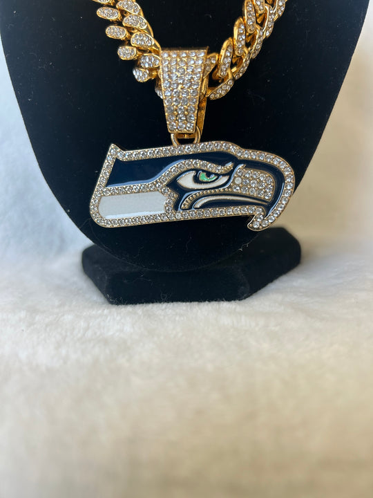 Seattle Seahawks Men’s Large Gold Iced Cuban Chain 24” - EB Sports Championship Rings