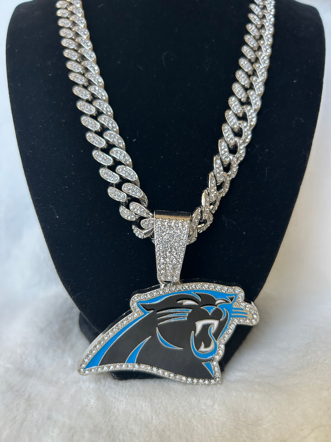 Carolina Panthers Men’s Large Silver Iced Cuban Chain 24”, US SHIP - EB Sports Championship Rings