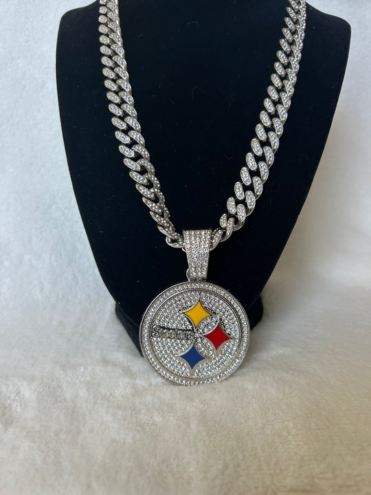 Pittsburgh Steelers Men’s Large Silver Iced Cuban Chain 24” - EB Sports Championship Rings