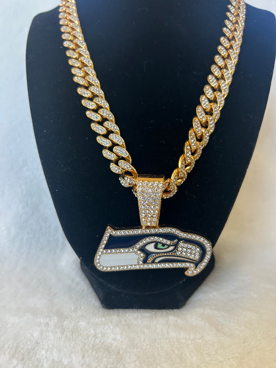 Seattle Seahawks Men’s Large Gold Iced Cuban Chain 24” - EB Sports Championship Rings