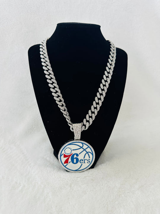 Philadelphia 76ers Large Silver  Iced Cuban Chain 20”