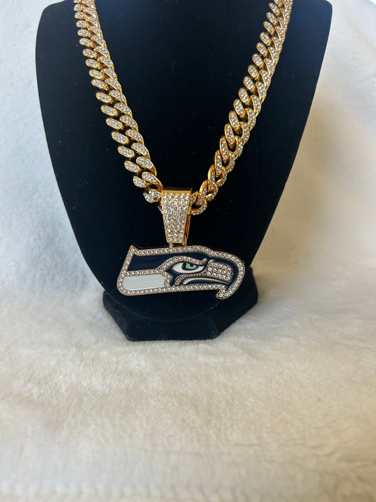 Seattle Seahawks Men’s Large Gold Iced Cuban Chain 24” - EB Sports Championship Rings