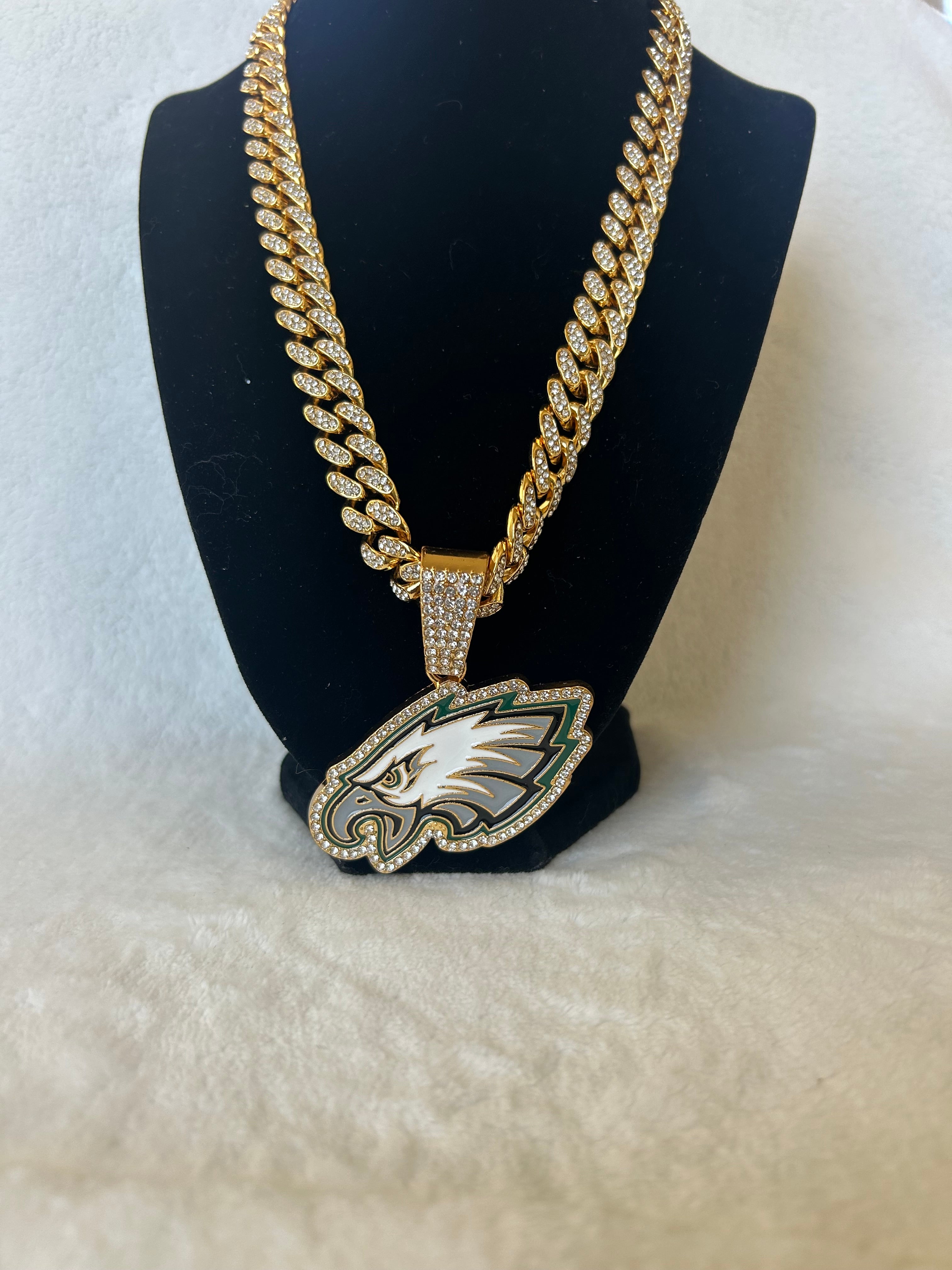 Philadelphia Eagles Men’s Large Gold Iced Cuban Chain 24”, US SHIP - EB Sports Championship Rings
