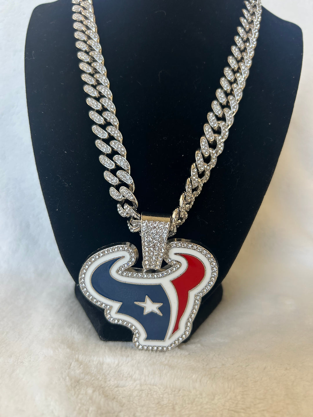 Houston Texans Men’s Large Silver Iced Cuban Chain 24” - EB Sports Championship Rings