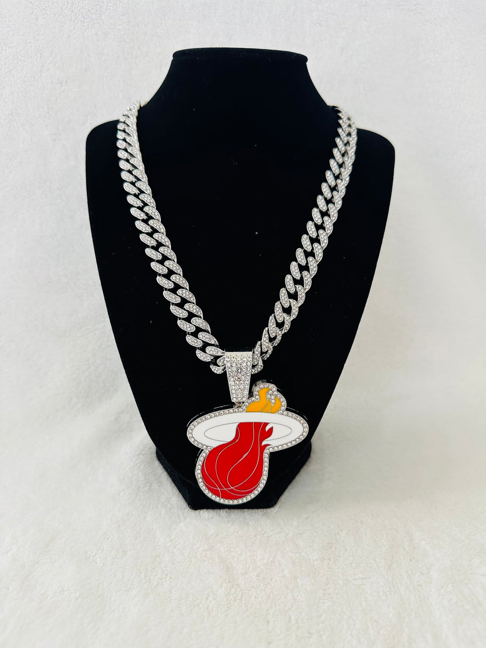 Miami Heat Silver Iced Cuban Chain 24”, US SHIP