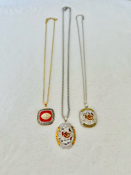 3 Piece Chiefs Ring Kansas City Chiefs Pendant Necklace Set - EBSports Championship Rings