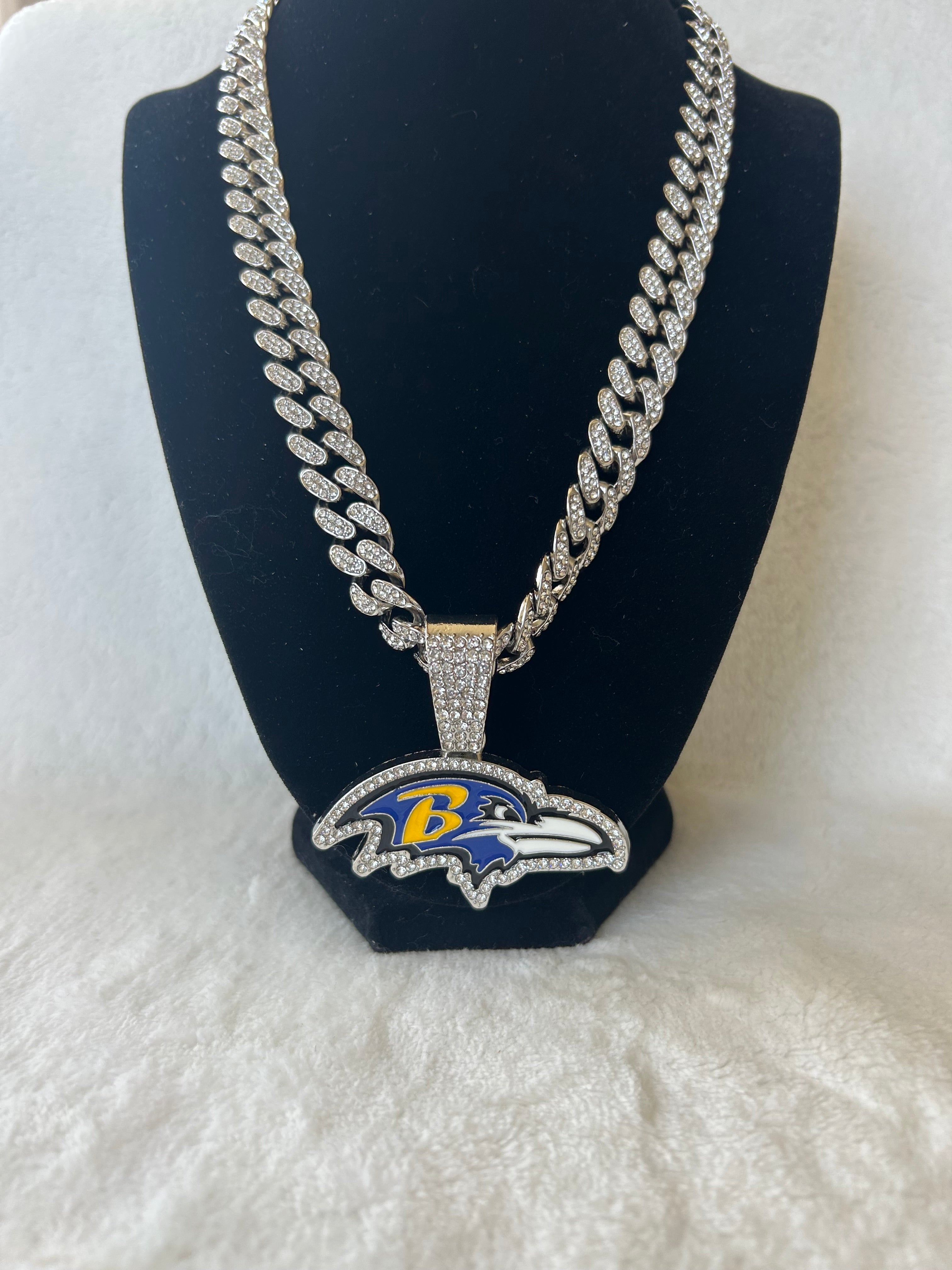 Baltimore Ravens Men’s Large Silver Iced Cuban Chain 24”, US SHIP - EB Sports Championship Rings