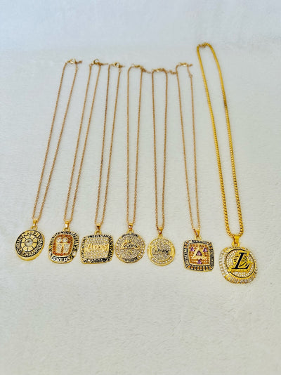 7 PCS Los Angeles Lakers NBA Championship Pendant Necklace Set - EBSports Championship Rings