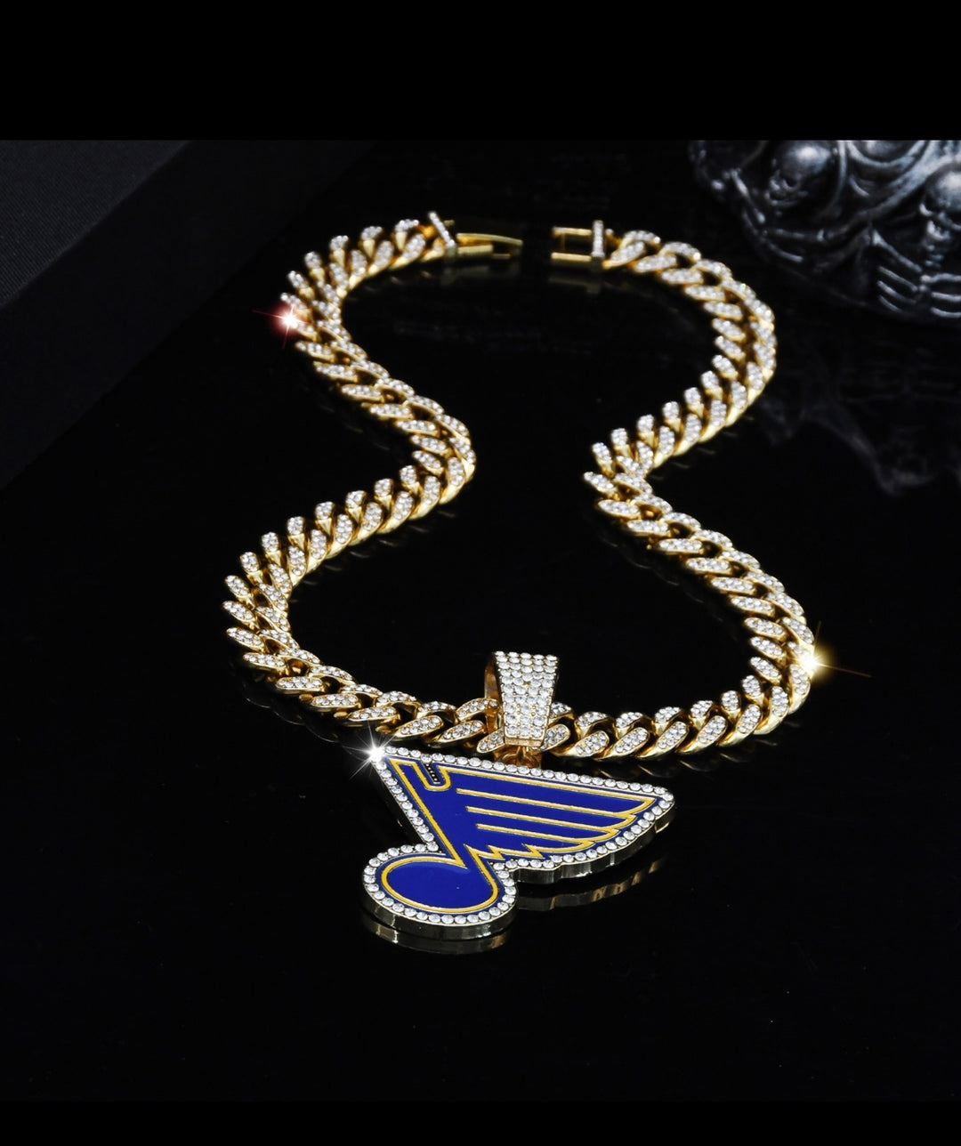 St Louis Blues Large Gold Iced Cuban Chain 20” - EB Sports Championship Rings