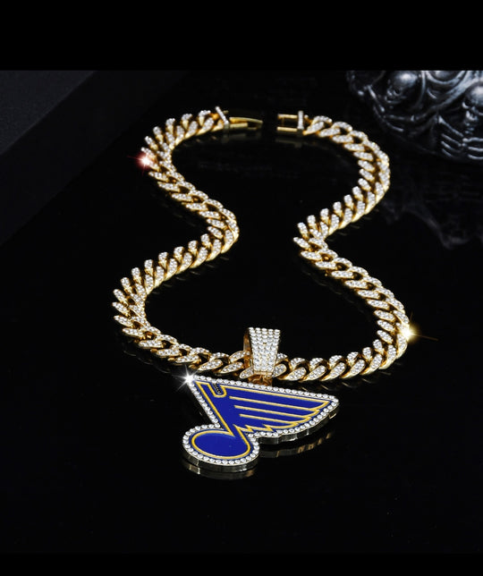 St Louis Blues Large Gold Iced Cuban Chain 20” - EB Sports Championship Rings