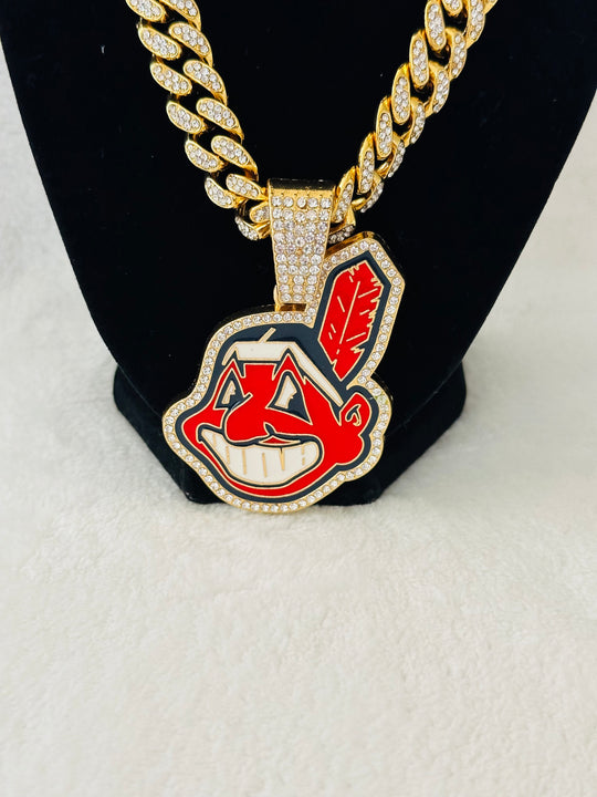 Cleveland Indians Gold Iced Cuban Chain 24”, US SHIP - EB Sports Championship Rings