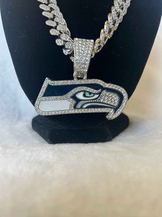 Seattle Seahawks Men’s Large Silver Iced Cuban Chain 24” - EB Sports Championship Rings