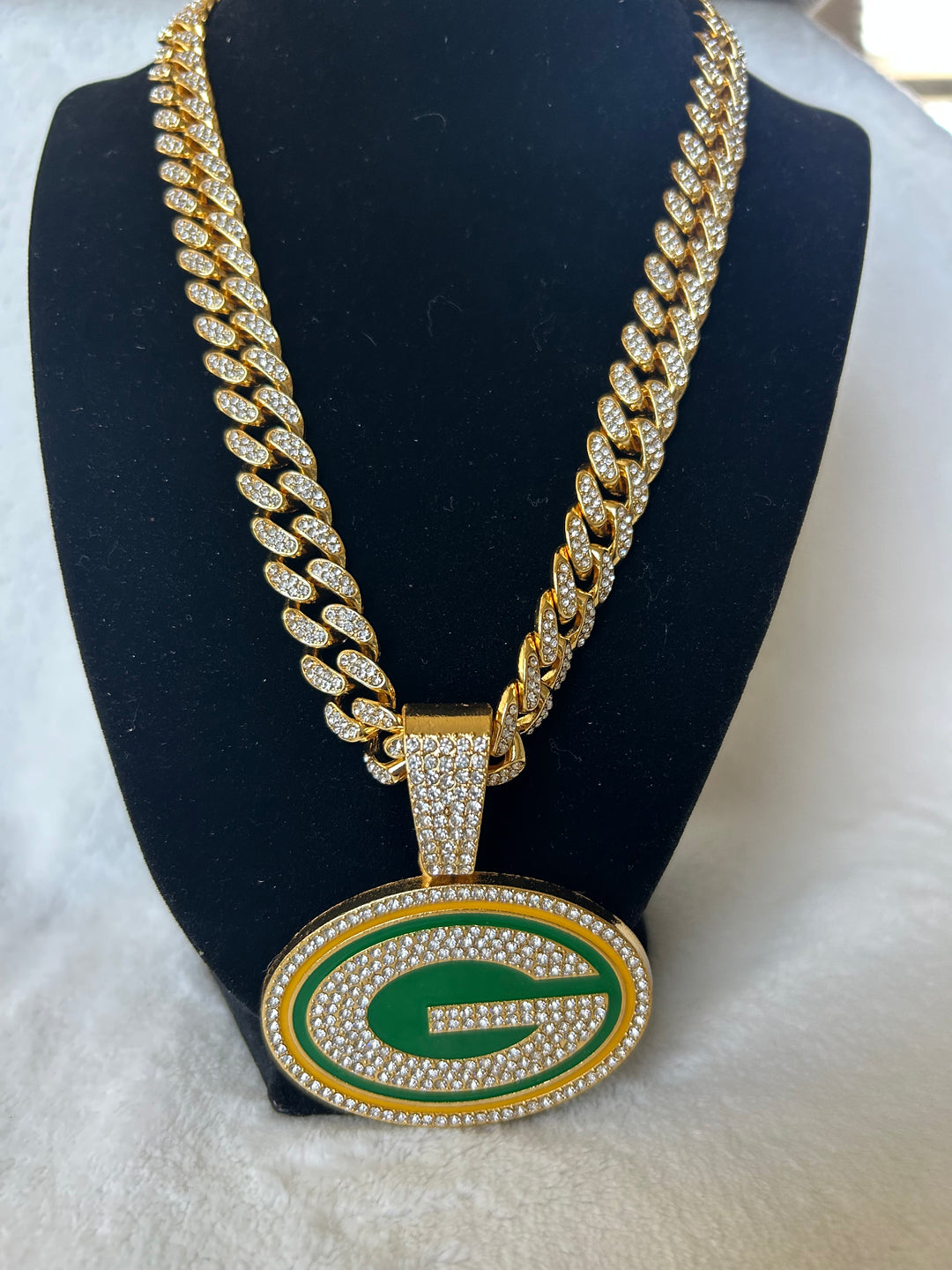 Green Bay Men’s Large Gold Iced Cuban Chain 24”, US SHIP - EB Sports Championship Rings