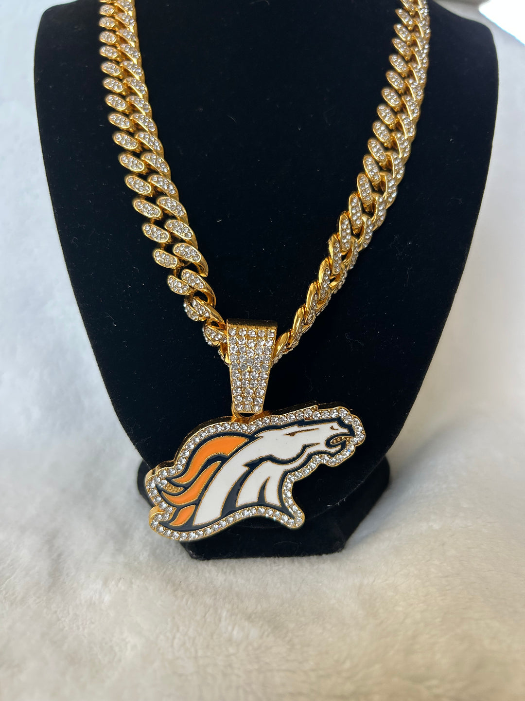 Denver Broncos Men’s Large Gold Iced Cuban Chain 24”, US SHIP - EB Sports Championship Rings