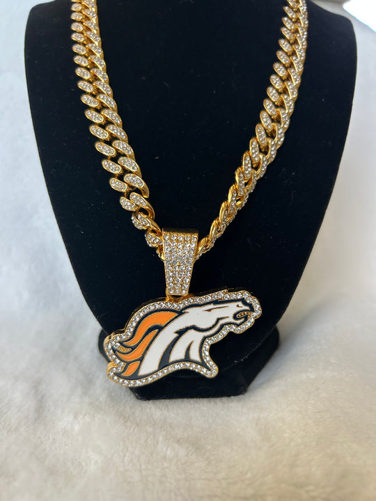 Denver Broncos Men’s Large Gold Iced Cuban Chain 24”, US SHIP - EB Sports Championship Rings