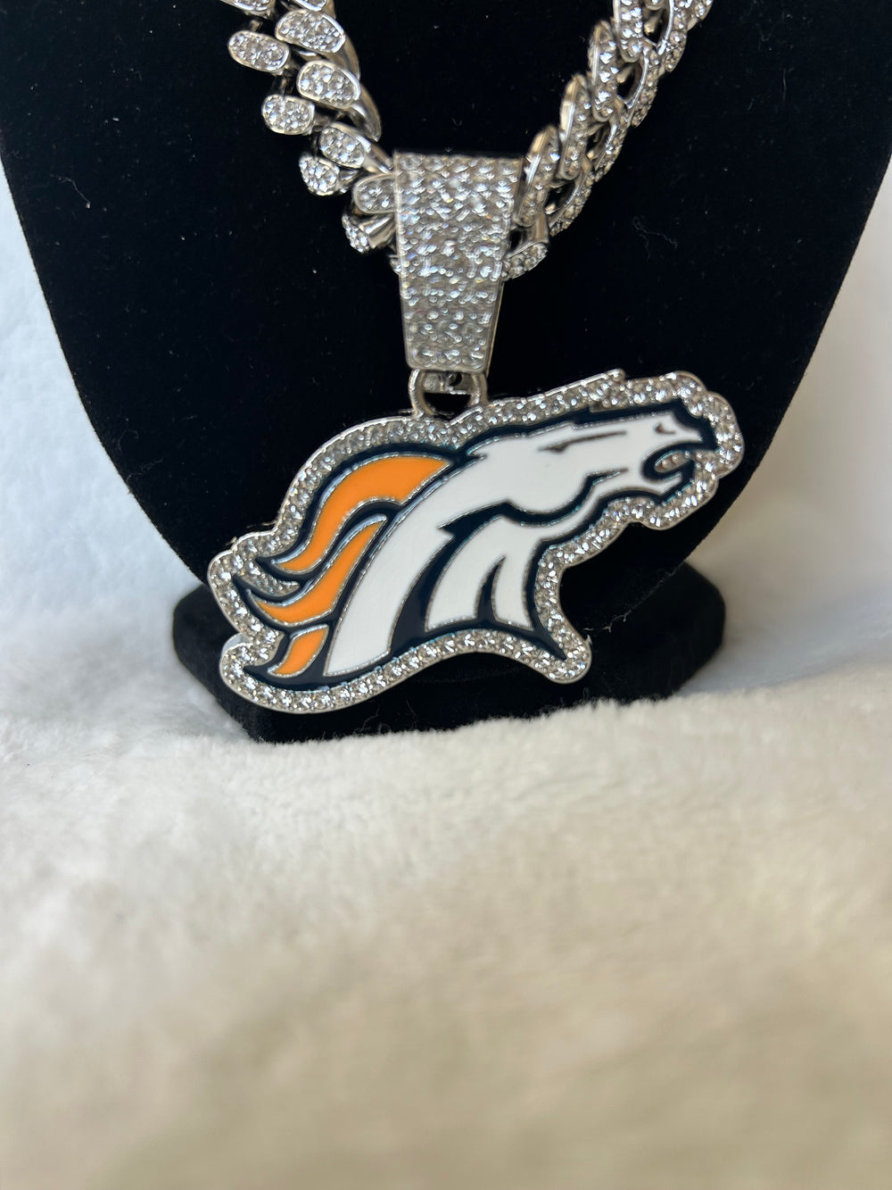 Denver Broncos Men’s Large Silver Iced Cuban Chain 24”, US SHIP - EB Sports Championship Rings