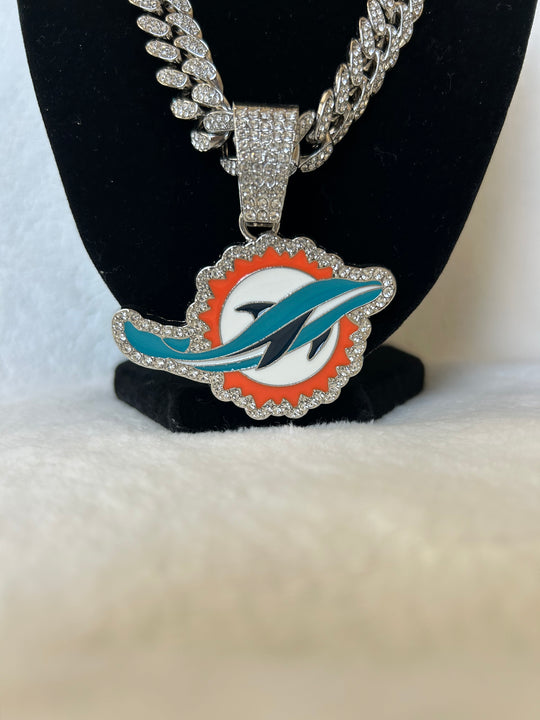 Miami Dolphins Men’s Large Silver Iced Cuban Chain 24” - EB Sports Championship Rings
