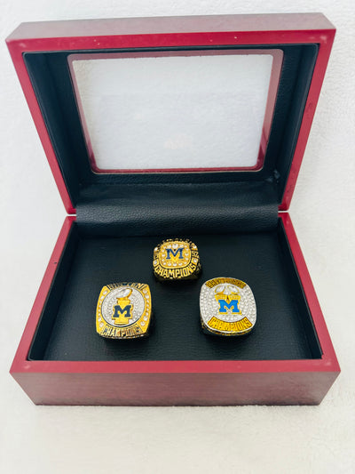 3 PCS Michigan Wolverines Replica Championship Ring W Box, US SHIP 1997/2021/2022 - EB Sports Championship Rings