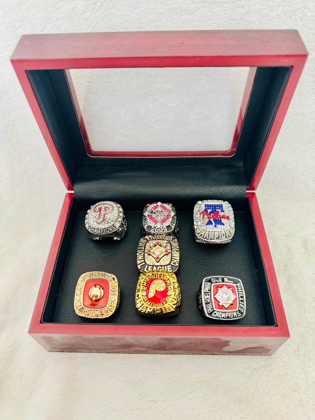 7 Pcs Philadelphia Phillies Complete Ring Set With Box 1950-2022 - EB Sports Championship Rings