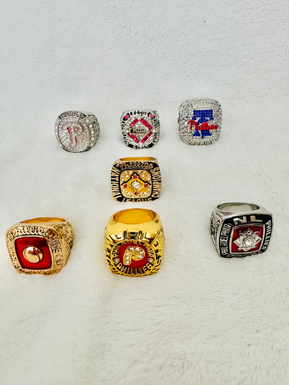 7 Pcs Philadelphia Phillies Complete Ring Set With Box 1950-2022 - EB Sports Championship Rings