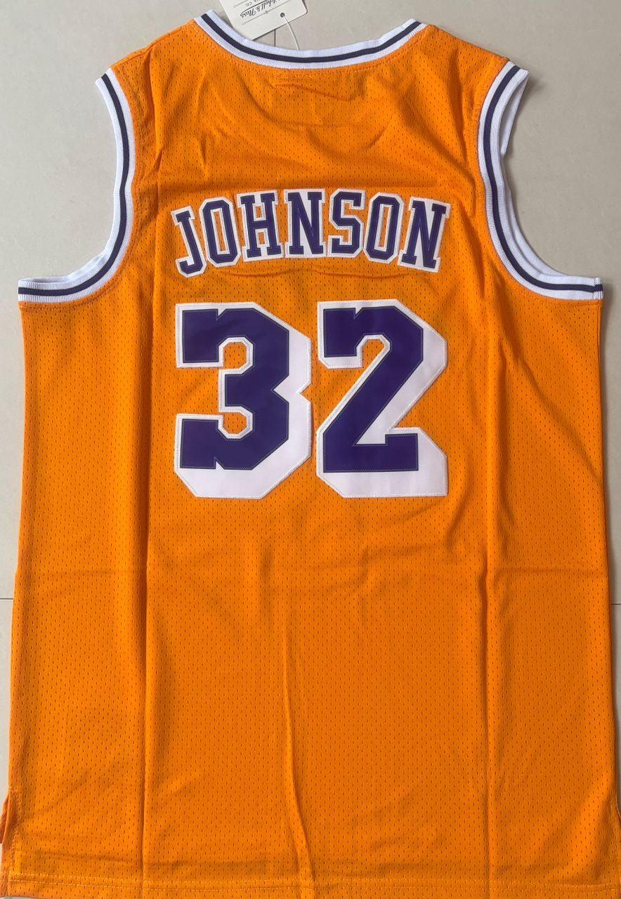 Magic Johnson #32 LA Lakers Authentic Nike Stitched Jersey - EB Sports Championship Rings