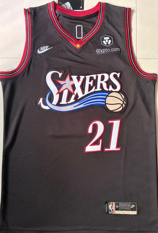 Philadelphia 76ers #21 Joel Embiid Nike Stitched Black Jersey Large and XL
