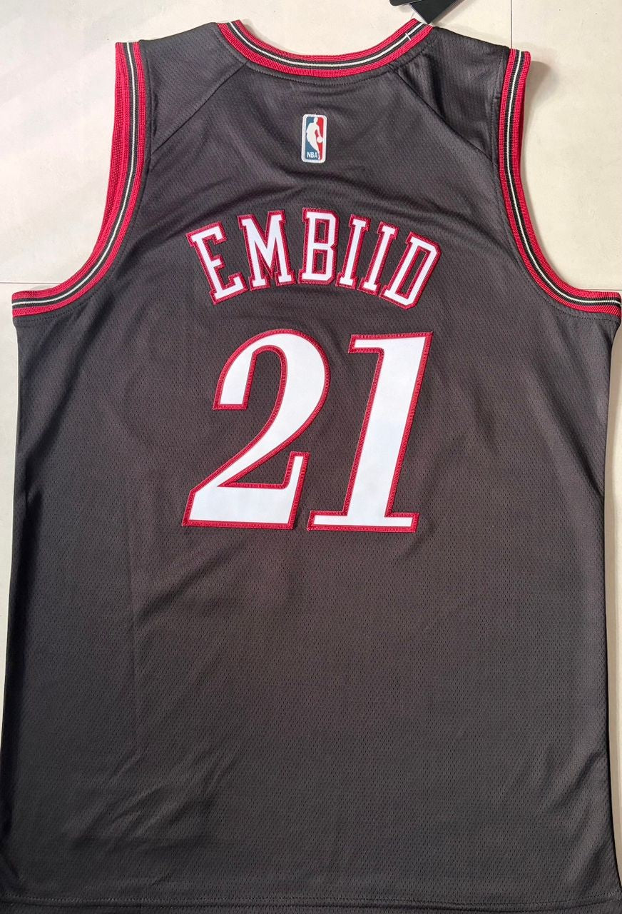 Philadelphia 76ers #21 Joel Embiid Nike Stitched Black Jersey Large and XL