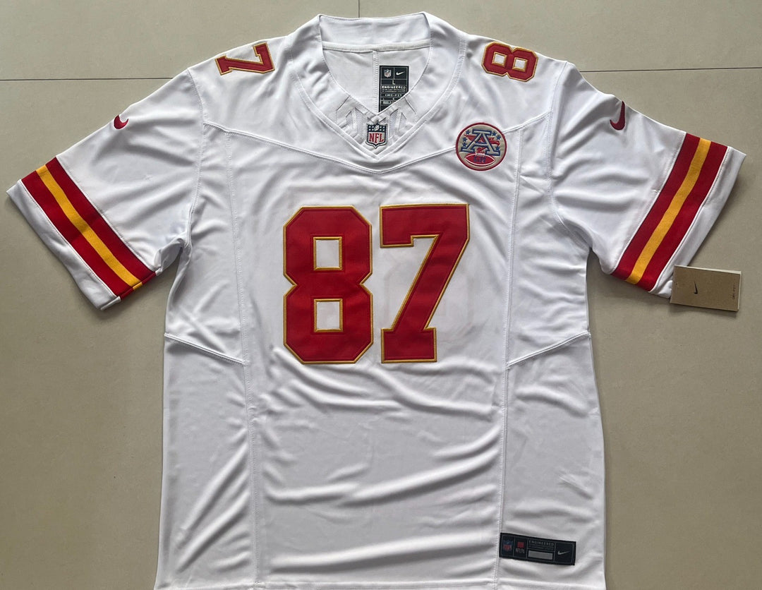 Travis Kelce #87 Kansas City Chiefs Stitched Jersey, Carry L and XL - EB Sports Championship Rings