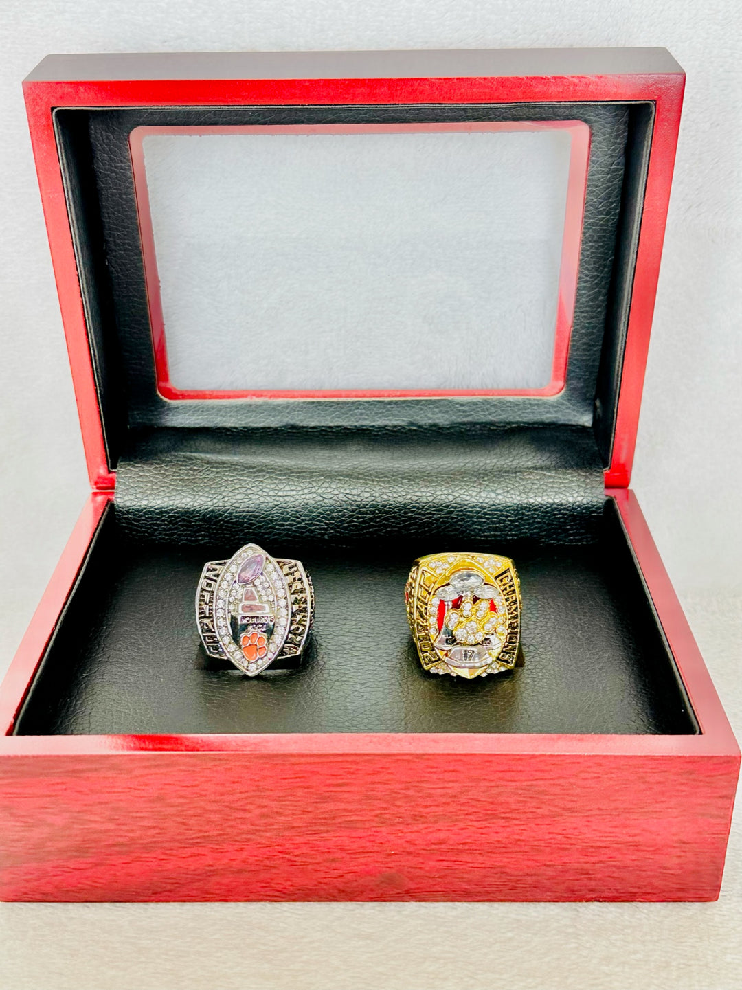 2 PCS Clemson Tigers Championship Ring Set with box - EB Sports Champion's Cache