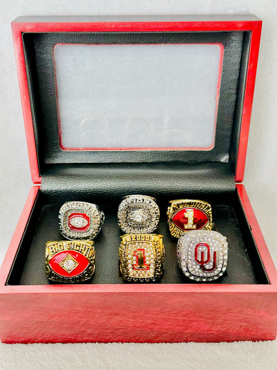 6 PCS Oklahoma Sooners NCAA Championship Ring Set W Box, US SHIP - EB Sports Champion's Cache