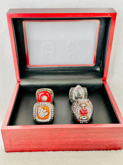 4 PCS Clemson Tigers Championship Ring Set, W box - EB Sports Champion's Cache