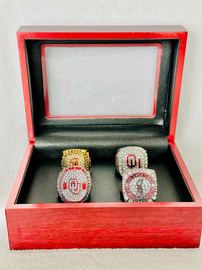 4 PCS Oklahoma Sooners Championship Ring Set W Box - EB Sports Champion's Cache