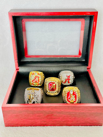 5 PCS Alabama Crimson Tide Championship Ring Set, W box - EB Sports Champion's Cache