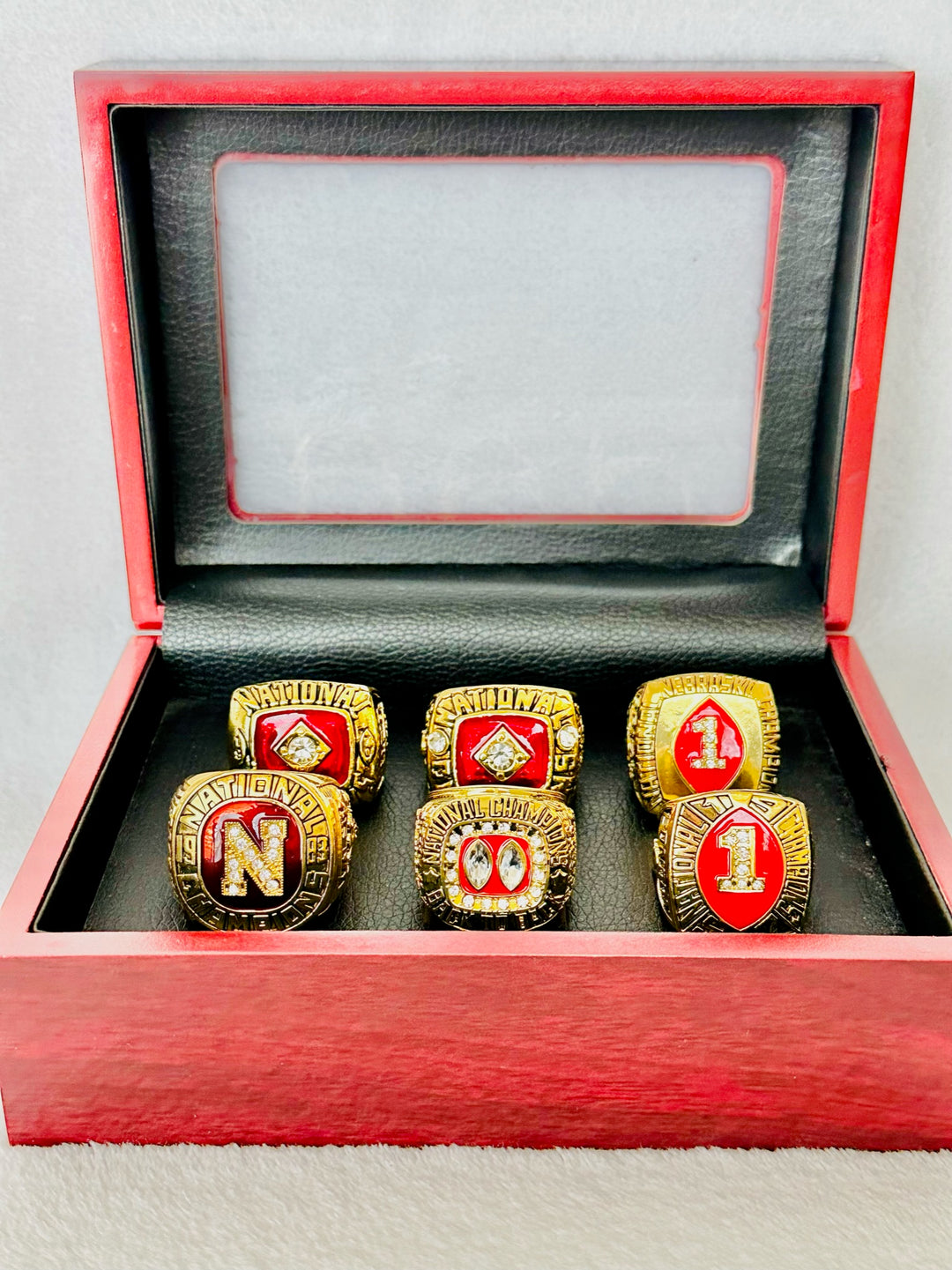 6 PCS Nebraska Cornhuskers 18k GP Brass Complete Championship Ring W Box, US SHIP - EB Sports Champion's Cache