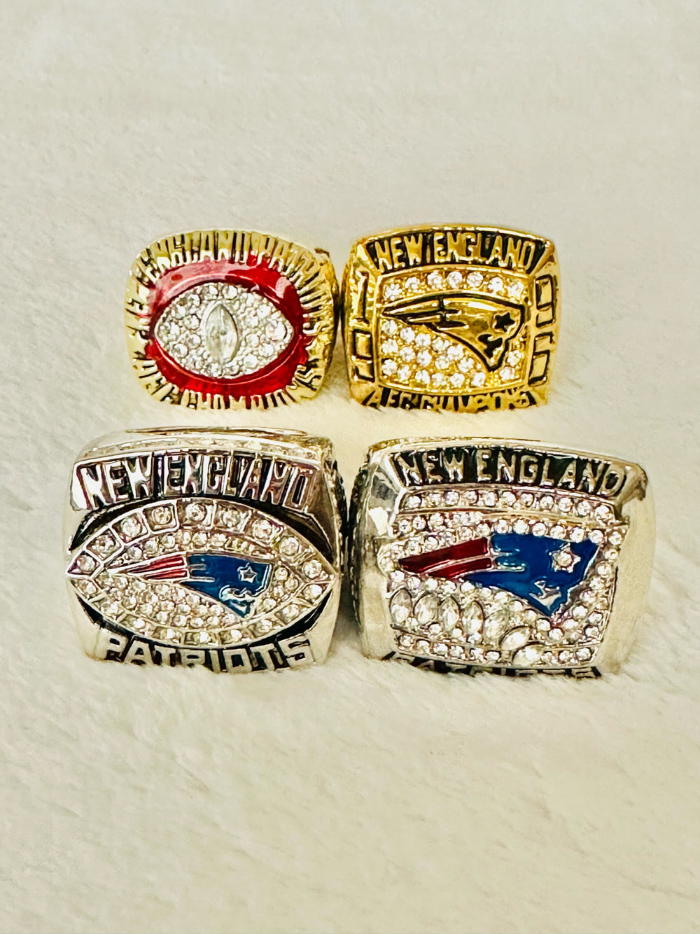 4 PCS New England Patriots AFC Championship Ring 24k Gold Overlay W Box, US SHIP - EB Sports Champion's Cache