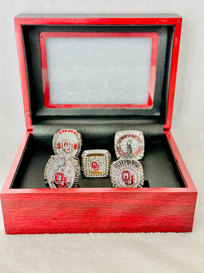 5 PCS Oklahoma Sooners Championship Ring Set W Box - EB Sports Champion's Cache