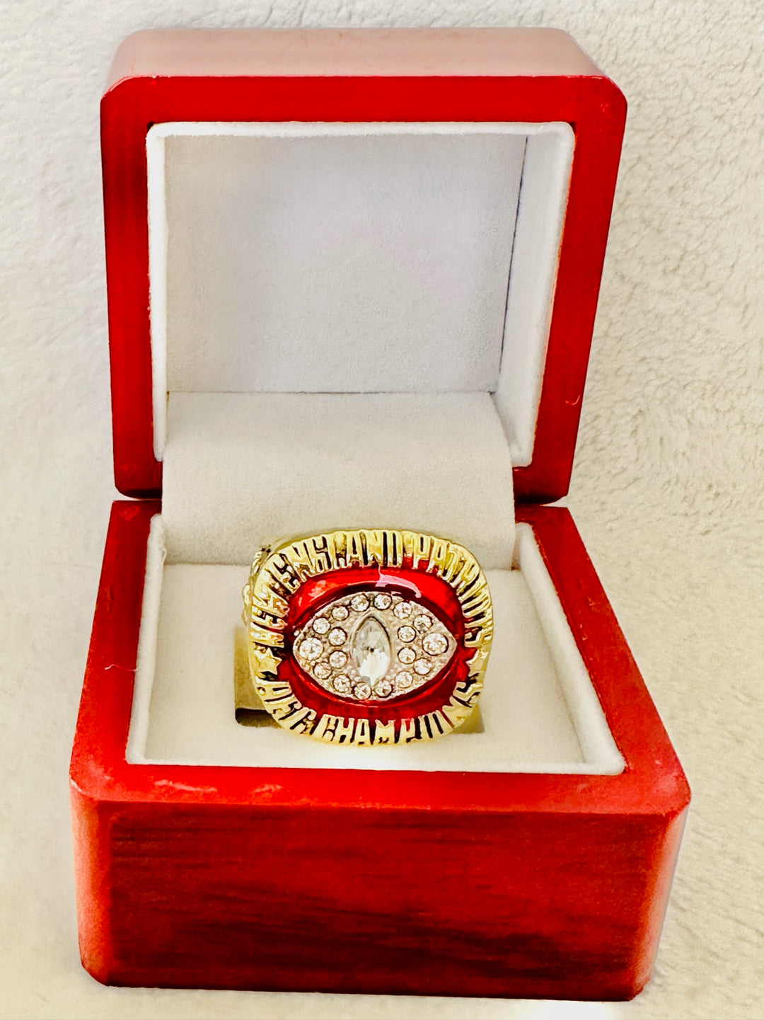 1985 New England Patriots AFC CHAMPIONSHIP RING W Wooden Box - EB Sports Champion's Cache