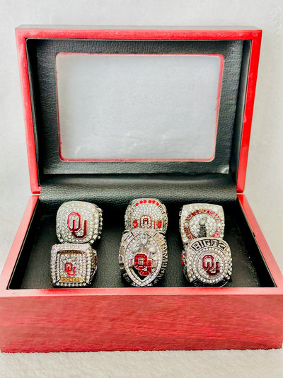 6 PCS Oklahoma Sooners Championship Ring Set W Box - EB Sports Champion's Cache