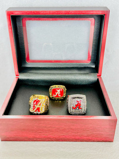 3 PCS Alabama Crimson Tide Championship Ring Set, W box - EB Sports Champion's Cache