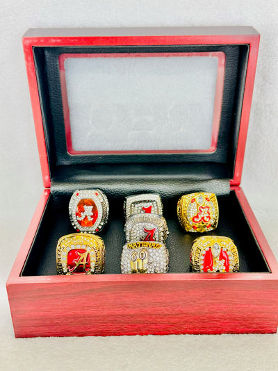 7 PCS Alabama Crimson Tide NCAA Championship Ring Set W Box, US SHIP beautiful Rings - EB Sports Champion's Cache