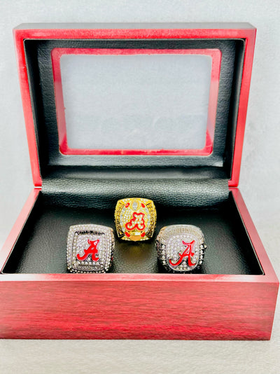 3 PCS Alabama Crimson Tide Championship Ring Set, W box - EB Sports Champion's Cache