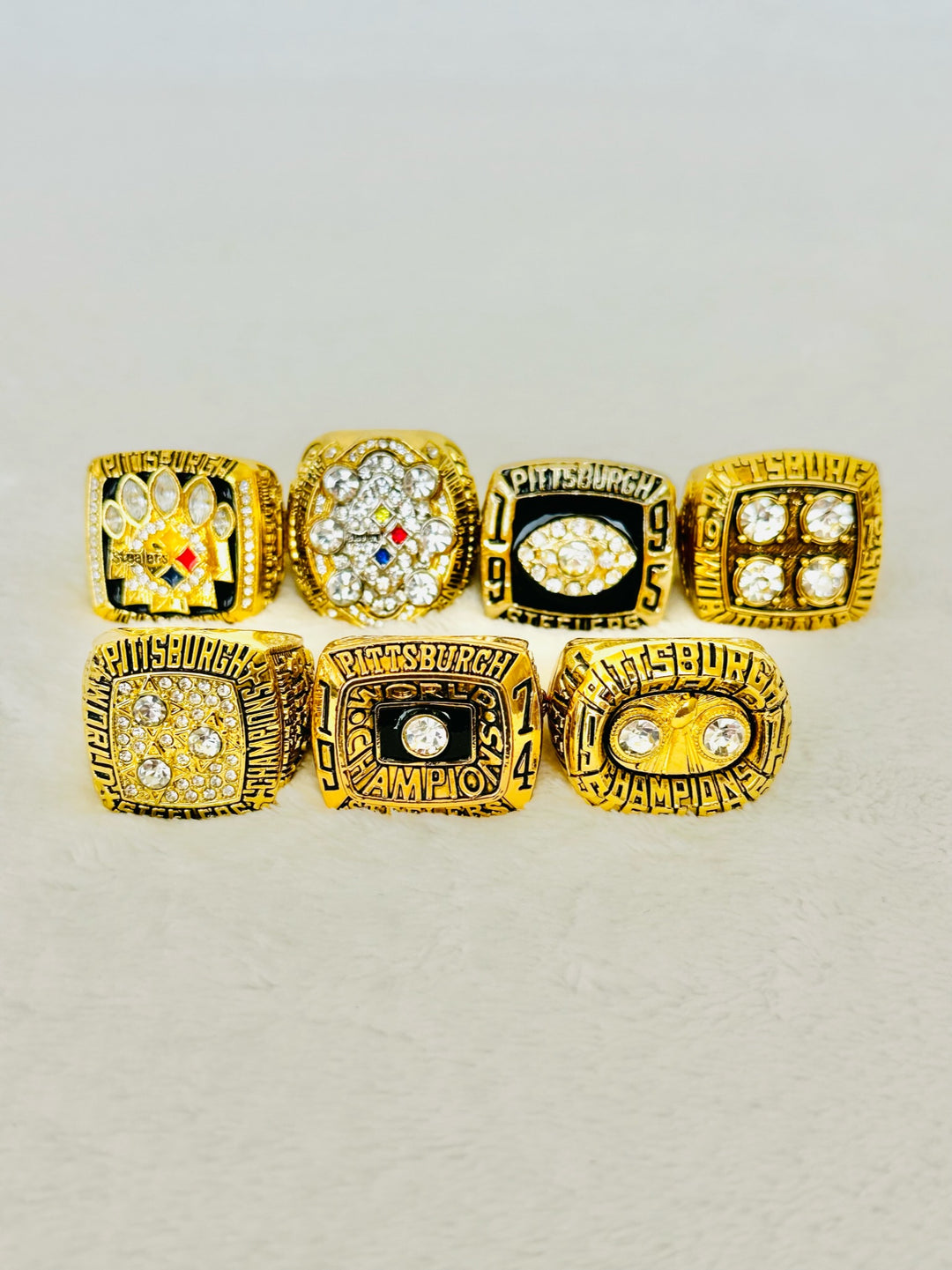 7 PCS Steelers Championship Ring set With box - EB Sports Champion's Cache