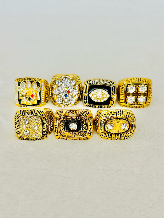 7 PCS Steelers Championship Ring set With box - EB Sports Champion's Cache