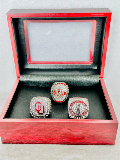 3 PCS Oklahoma Sooners Championship Ring Set W Box - EB Sports Champion's Cache