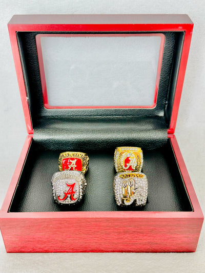 4 PCS Alabama Crimson Tide Championship Ring Set, W box - EB Sports Champion's Cache